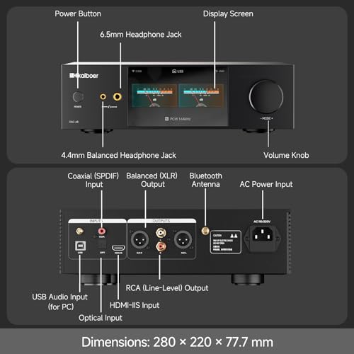 DAC-A8 ‌II HiFi DAC,Headphone Amplifier,Dual ES9039PRO,DSD512 32Bit/768kHz,MQA,Dual Femtosecond Clocks,Coaxial,Optical,HDMI-IIS,Bluetooth 5.4,RAC,XLR,Airplay2