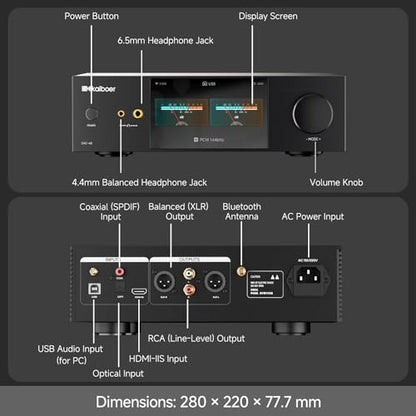 DAC-A8 ‌II HiFi DAC,Headphone Amplifier,Dual ES9039PRO,DSD512 32Bit/768kHz,MQA,Dual Femtosecond Clocks,Coaxial,Optical,HDMI-IIS,Bluetooth 5.4,RAC,XLR,Airplay2
