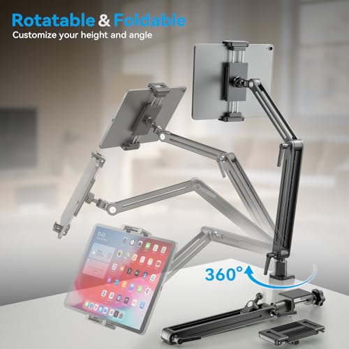 Portable Monitor Arm Mount Holder Screen Stand 18.5" 360° Rotating Base | Solid Aluminum,Tool-Free Tilt,No Sagging,Zero Plastic Joints,Hybrid Lock,Desk Protection Clamp for WFH Setups & Coding - size: up to 18.5"