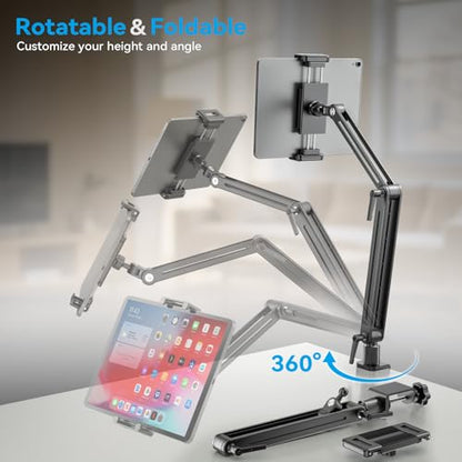 Portable Monitor Arm Mount Holder Screen Stand 18.5" 360° Rotating Base | Solid Aluminum,Tool-Free Tilt,No Sagging,Zero Plastic Joints,Hybrid Lock,Desk Protection Clamp for WFH Setups & Coding - size: up to 18.5"
