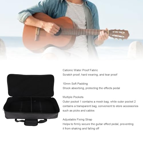 Effects Pedal Carrying Bag, 10mm Padding Multi Pockets Guitar Effects Pedal Case with Adjustable Strap and Water Proof Fabric, for Line 6 (L) - size: L