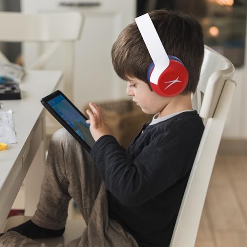 Altec Lansing Kid Safe Noise Cancelling Wireless Headphones 15H Battery, 85dB Volume Limit, Foldable Design Powerful Sound, Active Noise Cancellation Perfect for Kids Ages 7+ - color: Whiteout Bright Red