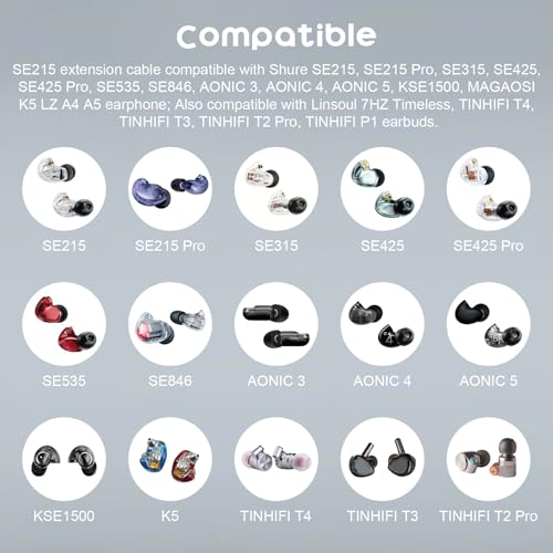 SE215 Cable Compatible with Shure SE215, SE215 Pro, SE315, SE425, SE425 Pro, SE535, SE846, AONIC 3, AONIC 4, AONIC 5 Earphones, MMCX Replacement Cable, 3.77ft