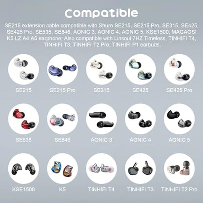 SE215 Cable Compatible with Shure SE215, SE215 Pro, SE315, SE425, SE425 Pro, SE535, SE846, AONIC 3, AONIC 4, AONIC 5 Earphones, MMCX Replacement Cable, 3.77ft