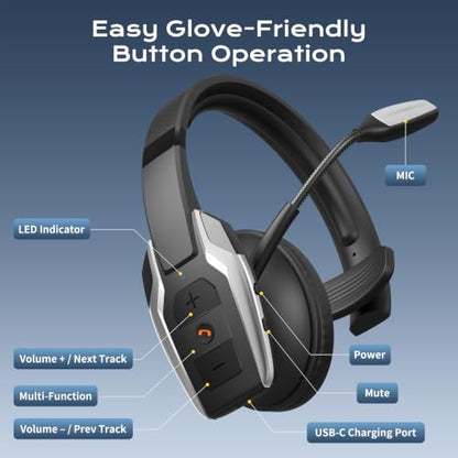 Trucker Bluetooth Headset，Single-Ear Headphone for PC,Call Centre - color: Silver