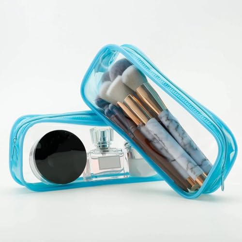 Tatuo 4 Pieces Clear PVC Bags Big Capacity Zipper Pencil Pouch Case Travel Luggage Makeup Cosmetic Bag(Sky Blue) - color: Sky Blue