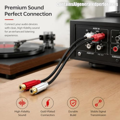 2-Pack 2RCA to 2RCA Audio Cable 1FT, Short Dual RCA Male to Male Stereo Interconnect Connectors for Subwoofer, Amplifier, Speaker and Turntable (black1) - color: black1