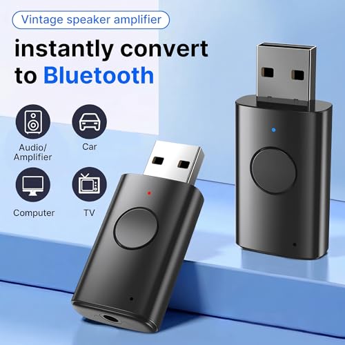 AUX Bluetooth Adapter for Car, 2-in-1 Wireless Audio Receiver and Transmitter, Bluetooth 6.0 to 3.5mm Dongle with Noise-Canceling Mic for Home Stereo, TV, PC, USB Powered
