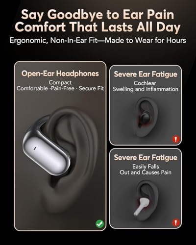Open Ear Headphones Wireless Bluetooth 5.4, Lightweight Sports Earbuds with Secure Ear Hooks, Obsidian Black Earphone 40H Playtime Fit for Running Workout and Gym