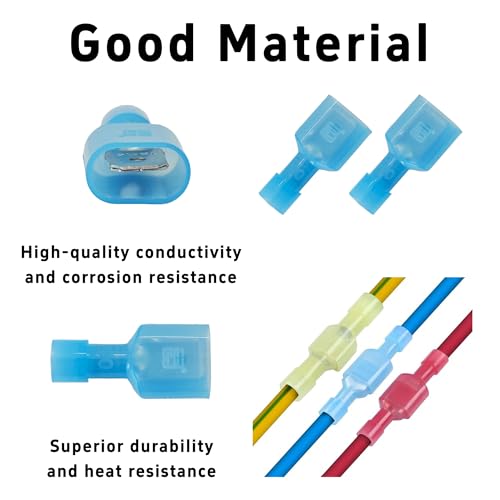 100Pcs Bule Male Spade Connectors 16-14 AWG, Nylon Insulated Quick Disconnect Terminals, Tinned Copper Crimp Wire Connectors for Automotive, Speaker, Electronics - size: 16-14 AWG