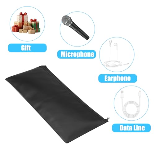 2 Pack Microphone Case, Microphone Bag Mic Case Black Zipper Pouch | PU Leather Zipper Storage Pouch for Wireless Travel Portable Shockproof Vocal Mic Protector Accessories 8.66 x 4.13 Inches - size: 8.66 x 4.13