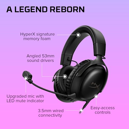 HyperX Cloud III – Wired Gaming Headset,PC,PS5,Xbox Series X|S,Angled 53mm Drivers,DTS Spatial Audio,Memory Foam,Durable Frame,Ultra-Clear 10mm Mic,USB-C,USB-A,3.5mm – Black,(Pack of 10) - color: Black, size: Regular (Pack of 10), style: Wired