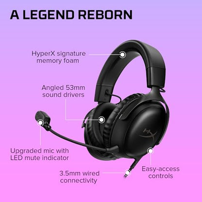 HyperX Cloud III – Wired Gaming Headset,PC,PS5,Xbox Series X|S,Angled 53mm Drivers,DTS Spatial Audio,Memory Foam,Durable Frame,Ultra-Clear 10mm Mic,USB-C,USB-A,3.5mm – Black,(Pack of 10) - color: Black, size: Regular (Pack of 10), style: Wired