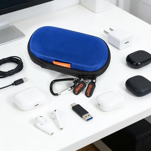 Blue Mini Earbud Case, Small Oval Hard Shell Carrying Pouch Bag - color: Blue