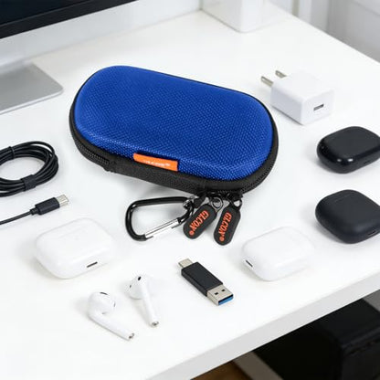 Blue Mini Earbud Case, Small Oval Hard Shell Carrying Pouch Bag - color: Blue