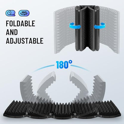 CAHAYA Microphone Isolation Shield Studio Mic Sound Absorbing Foam Professional Desktop or Mounted on Stand Recording Equipment Foldable 5-Panel Mic Isolator Panel for Condenser Microphone