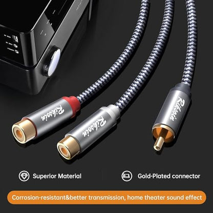 RCA Y Splitter Cable 2Pack,1 Male to 2 Female Audio Cord - 6FT | Gold-Plated Connector & Alloy Shell RCA Splitters ,RCA Y Adapter Audio Cord Speakers,CD/DVD Players,Subwoofers - size: 1.8m/6ft