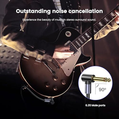 MOSWAG Guitar Cable, 1/4 Inch Right Angle Instrument Bass AMP Cord 10ft | TS Port Guitar Cable, 24k Gold Plated Connectors, Nylon-Braided, Black, For Electric Bass, Guitar, Amplifier Mandolin - size: 10 ft