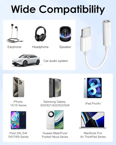 2PCS USB C to 3.5mm Audio Headphone Jack Adapter