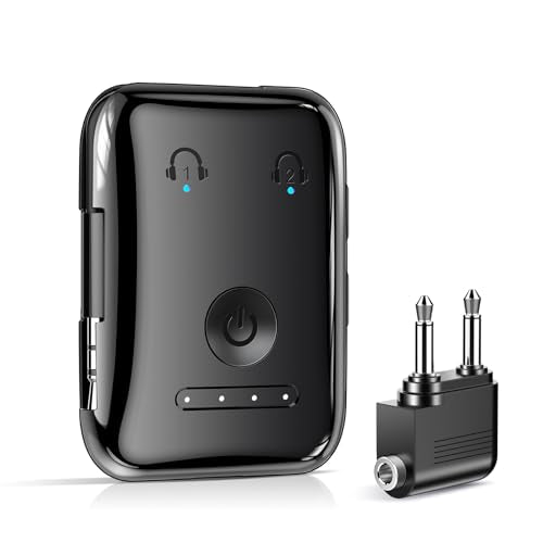 Premium Bluetooth 5.4 Airplane Audio Adapter, 30Hrs Playtime, aptX Adaptive & HD Audio Transmitter for AirPods/Bose, Supports 2 Headphones for Travel Flight & TV - color: Black