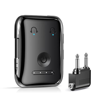 Premium Bluetooth 5.4 Airplane Audio Adapter, 30Hrs Playtime, aptX Adaptive & HD Audio Transmitter for AirPods/Bose, Supports 2 Headphones for Travel Flight & TV - color: Black