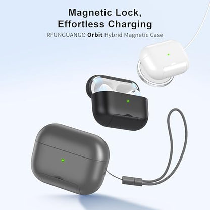 RFUNGUANGO AirPods Pro 2 Case with Magnetic Lid Phone Stand, Grey | Compatible with AirPods Pro 2nd/1st Generation, Wireless Charging Compatible with Cleaning Kit & Lanyard - color: WCW-Grey, size: AirPods Pro 2nd/1st Case