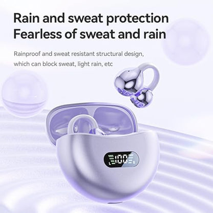 Open Ear Clip Headphones Wireless Earbuds Bluetooth 5.4 Sports Earphones Wireless Charging Case & LED Power Display Waterproof Fitness Headphones for Running (Purple) - color: Purple