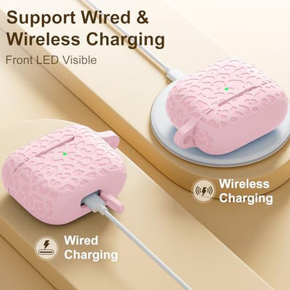 Compatible with AirPod Case 3rd Generation, Leopard Engraved Soft Silicone Skin Cover Full Protective Case,Compatible with Apple AirPod 3rd Generation Case,Front LED Visible - color: Lightpink, size: AirPods 3rd Case