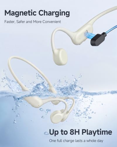 Bone Conduction Headphones, IPX8 Waterproof Swimming Headphones Off-white | Open Ear Headphones with 32GB Memory Switch to MP3 Mode Underwater AI Music Generation, 8H Playtime Bluetooth 6.0 for Running - color: off-whtie