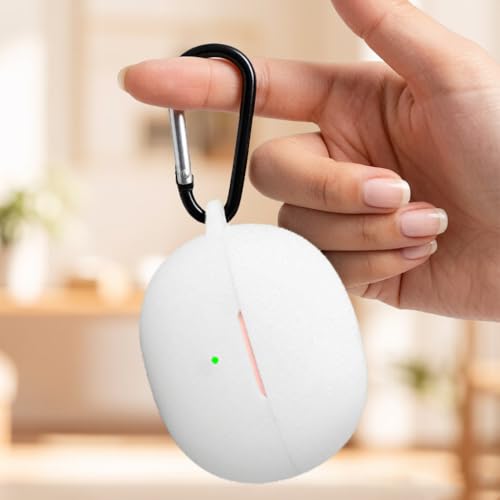 Silicone Protective Case for i121 Earbuds, Compatible with King Lucky Clip-On Open Ear Headphones, Full Cover Shockproof Anti-Scratch Case with Keychain Carabiner, Charging Port Access - color: White