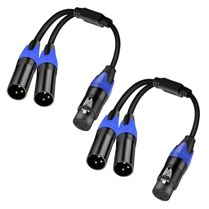 (11.8 Inches / 2 Pack) XLR Splitter Cable, 1 Xlr Female to 2 Xlr Male Patch Y Cable, Balanced Microphone Splitter Cord Audio Adaptor - size: 0.98 ft, 2-Pack