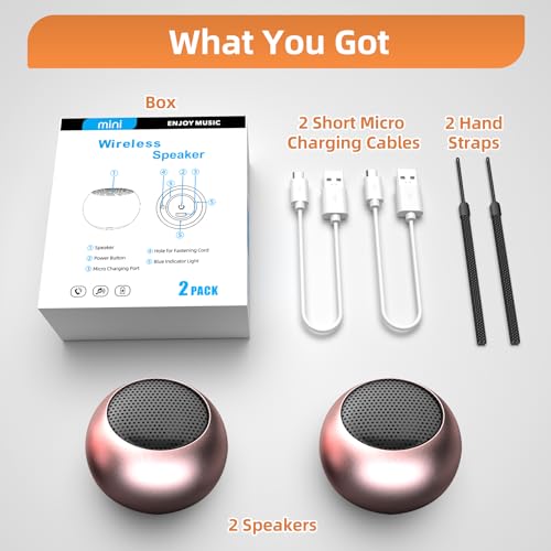 2Pack Portable Mini Speaker, Bluetooth Tiny Speaker,Wireless Micro Speaker for Phone/PC/Tablet, Rechargeable Battery, Built-in Microphone, Pink - color: Pink