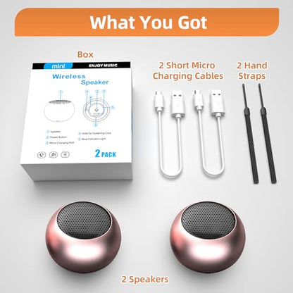 2Pack Portable Mini Speaker, Bluetooth Tiny Speaker,Wireless Micro Speaker for Phone/PC/Tablet, Rechargeable Battery, Built-in Microphone, Pink - color: Pink