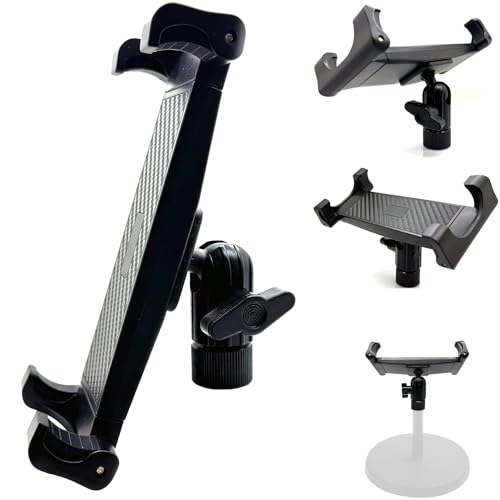 LycoGear Tablet Smartphone 5/8 Microphone Stand Mount, Pro Grade Mic Adapter, Anti-Slip Holder for Musicians Performers Studio Recording Compatible with iPad mini Air Pro Galaxy tab & iPhones