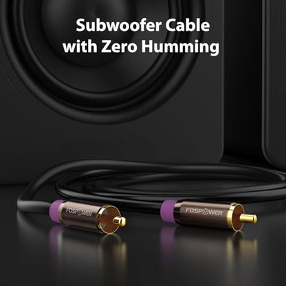 FosPower 35FT RCA Subwoofer Audio Cable S/PDIF 24K Gold Plated Male to Male | Heavy-duty RCA to RCA subwoofer cable featuring 24K gold-plated connectors, dual shielding & corrosion resistance. - size: 35 Feet
