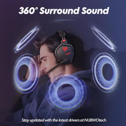 NUBWO Wireless Gaming Headset with Mic for Ps5 Ps4 PC, Zero Interference, 100-Hour Battery All-Day Play, 23ms Sync for Fortnite & Call of Duty/FPS Gamers, Triple Mode All Devices Compatible - Red - color: Red
