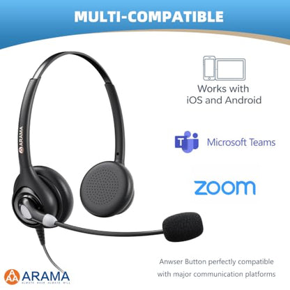 Arama Cell Phone Headset with Mic, 3.5mm Wired, USB-C Adapter | Answer Button, Noise Cancelling Mic, All-Day Comfort, Clear Voice Calls, iPhone, Andriod, Tablet, Zoom, Teams, Skype