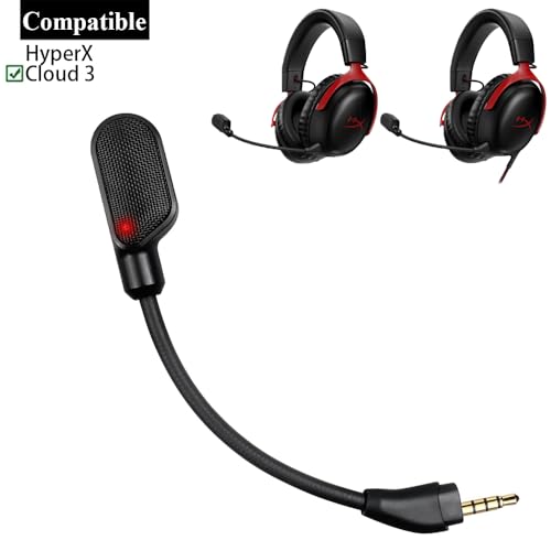 Cloud 3 Mic Boom, Replacement Microphone 3.5mm Detachable Noise Cancelling with Mute LED Indicator Repair Parts for Kingston HyperX Cloud III/Cloud 3 Gaming Headset