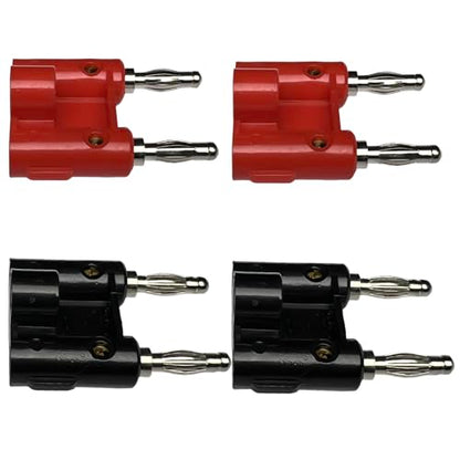 CESS Dual Way 4mm Banana Male Speaker Plug, Red Black, 4 Pack | Distinct positive and negative markings make connections easy to identify.