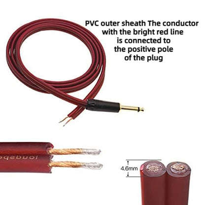 Yuchenfeng 1/4" TS Mono Plug to Bare Wire Speaker Cable - 6.35mm Male Adapter Replacement Open End for Guitar, Mic & DJ Gear | Hi-Fi Audio (6.4FT 2PCS) - size: 6.4FT 2PCS