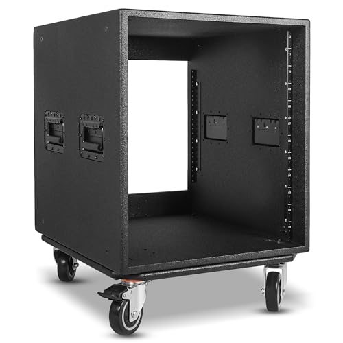 Sound Town 12U PA/DJ Rack/Road Case with 12-Space, Industry-Grade 0.7" (18mm) Plywood with Polyurea Coating, Rain Cover, Casters, 21.7" Rackable Depth - Pro Tour Grade (STRCP-12UW) - size: 12U with 21.7" Depth, Rain Cover, Casters