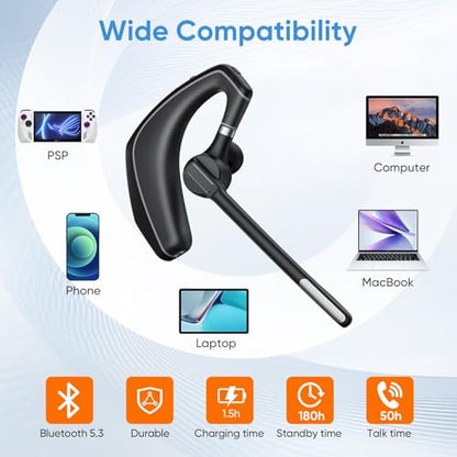 Herloreen Wireless Bluetooth Headset with Built-in Microphone Charging Case | Noise Canceling Mic for PC Computer, Laptop, Cell Phones, Remote Work, Call Center, Trucker Work, Business - style: Headset + Charge Case-A6