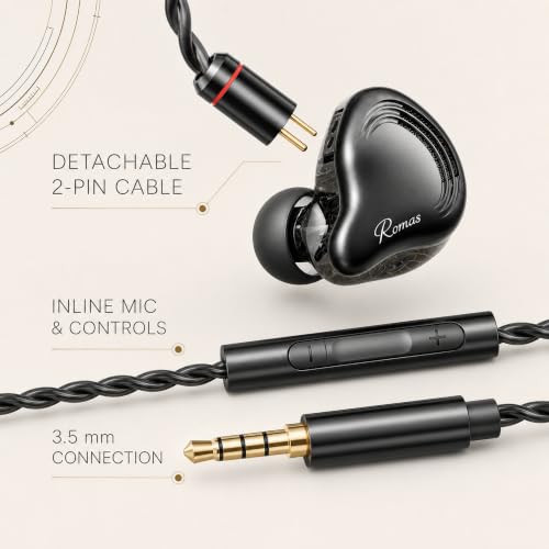 Rosmas Wired Earbuds with Mic,3.5mm Gaming Earbuds, SM10 Pro IEM Earphones 5-Driver Hybrid in-Ear Monitors, 4BA+1DD Detailed Sound, Detachable 2-Pin Cable for Music Calls, Black - color: Black&3.5mm