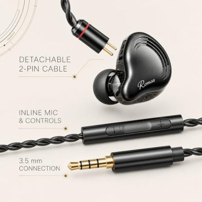 Rosmas Wired Earbuds with Mic,3.5mm Gaming Earbuds, SM10 Pro IEM Earphones 5-Driver Hybrid in-Ear Monitors, 4BA+1DD Detailed Sound, Detachable 2-Pin Cable for Music Calls, Black - color: Black&3.5mm