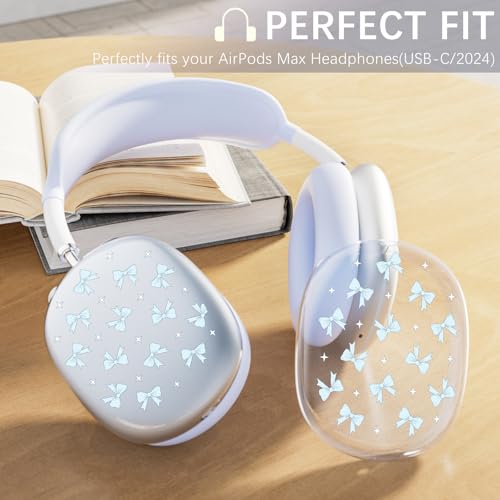 Silicone Case Cover for AirPods Max Headphones, Clear Blue Bows Soft TPU Ear Cups Cover/Ear Pad Case Cover/Headband Cover for AirPods Max (2024/2020), Blue - color: Blue Bow_B/Blue
