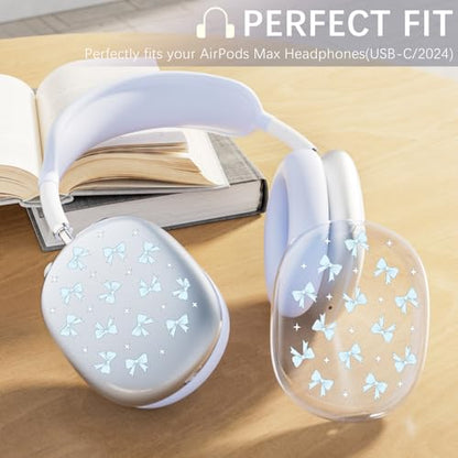 Silicone Case Cover for AirPods Max Headphones, Clear Blue Bows Soft TPU Ear Cups Cover/Ear Pad Case Cover/Headband Cover for AirPods Max (2024/2020), Blue - color: Blue Bow_B/Blue