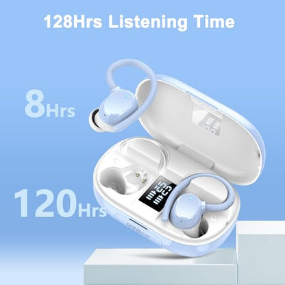 Ear buds Wireless Bluetooth Earbuds Sport 128H Playtime 2026 NEW Bluetooth 5.3 Headphones with LED Display Powerful Bass Over Ear Earphones with Earhooks IP7 Waterproof for Gym/Running/Workout - color: Sky blue
