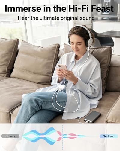 Seulliya USB C to 3.5mm Headphone Jack and Charger Adapter, 2-in-1 Audio & Fast Charging Splitter for Apple iPhone 17/16/15/Pro/Pro Max, iPad, Samsung, Pixel, and More 1Pack - color: White