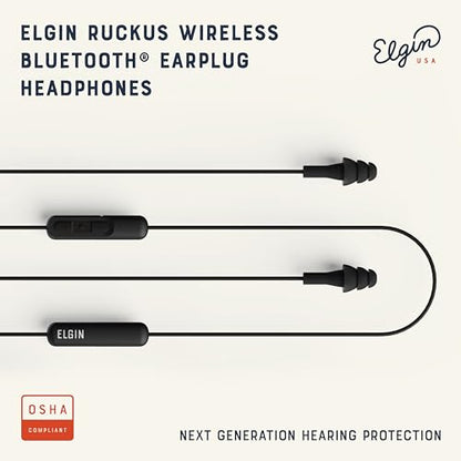Elgin Ruckus Wireless Bluetooth Earplug Headphones, Ear Plug Earbuds | 25 dB, Noise Cancelling Mic, 12 Hour Battery, IP65 Sweatproof, OSHA Compliant Hearing Protection, Work Safety - color: Stealth Black