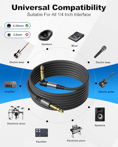 Aqdocvf Premium 1/4 Inch TRS Cable 10ft, Guitar Cord Right Angled | Noise‑Free Long‑Lasting Pro 6.35mm Stereo TRS Cable, Balanced Line for Electric Guitar, Mixer, Studio Monitor, Amp, Speaker - size: 10ft, style: 1 Pack